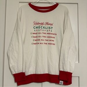 Hallmark Women’s Checklist White & Red Crew Neck Sweater • XLarge